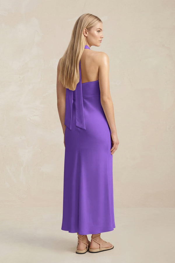 Halter Keyhole Sheath Midi Bridesmaid Dress in Tahiti - KissProm Bridesmaid Dresses
