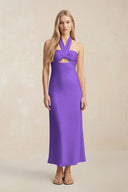 Halter Keyhole Sheath Midi Bridesmaid Dress in Tahiti - KissProm Bridesmaid Dresses