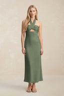 Halter Keyhole Sheath Midi Bridesmaid Dress in Thyme - KissProm Bridesmaid Dresses