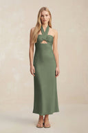 Halter Keyhole Sheath Midi Bridesmaid Dress in Thyme - KissProm Bridesmaid Dresses