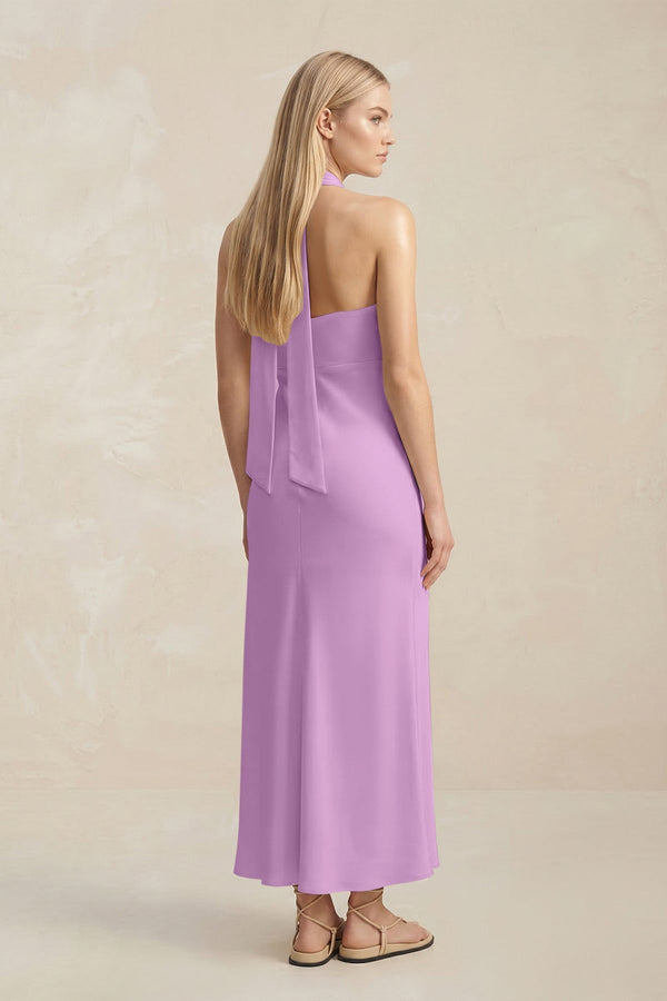 Halter Keyhole Sheath Midi Bridesmaid Dress in Vintage Mauve - KissProm Bridesmaid Dresses