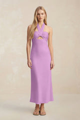 Halter Keyhole Sheath Midi Bridesmaid Dress in Vintage Mauve - KissProm Bridesmaid Dresses