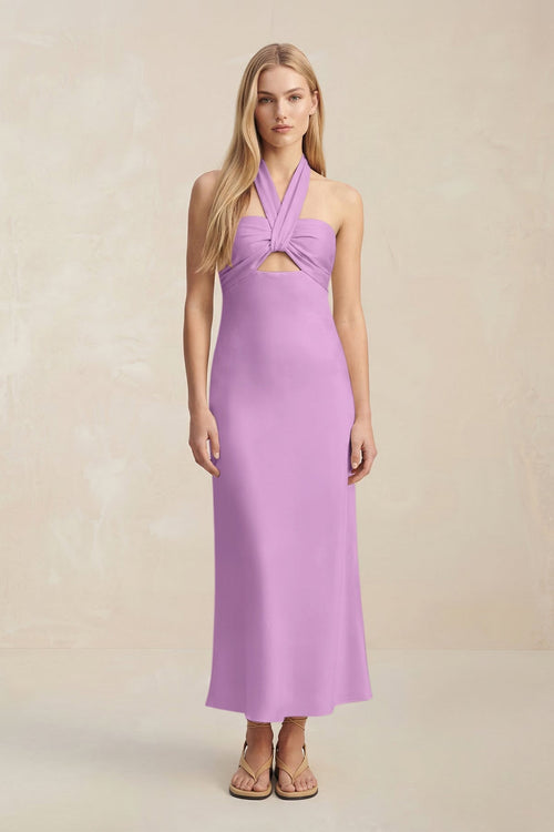 Halter Keyhole Sheath Midi Bridesmaid Dress in Vintage Mauve - KissProm Bridesmaid Dresses