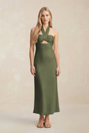 Halter Keyhole Sheath Midi Bridesmaid Dress in Willow Green - KissProm Bridesmaid Dresses