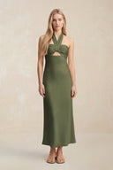 Halter Keyhole Sheath Midi Bridesmaid Dress in Willow Green - KissProm Bridesmaid Dresses