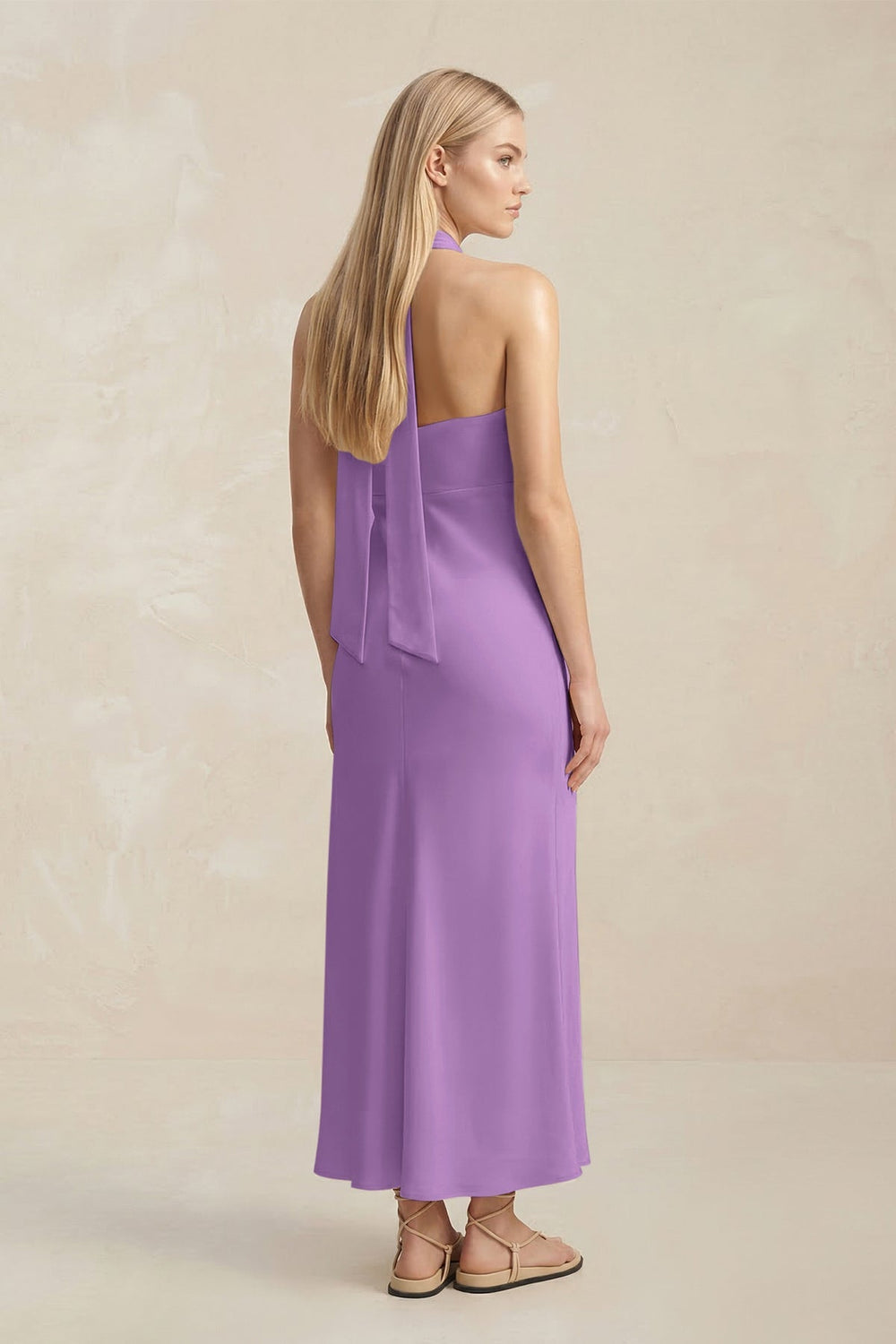Halter Keyhole Sheath Midi Bridesmaid Dress in Wisteria - KissProm Bridesmaid Dresses