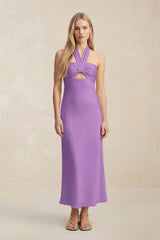 Halter Keyhole Sheath Midi Bridesmaid Dress in Wisteria - KissProm Bridesmaid Dresses