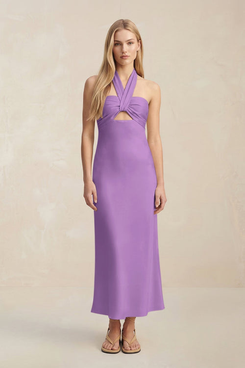 Halter Keyhole Sheath Midi Bridesmaid Dress in Wisteria - KissProm Bridesmaid Dresses