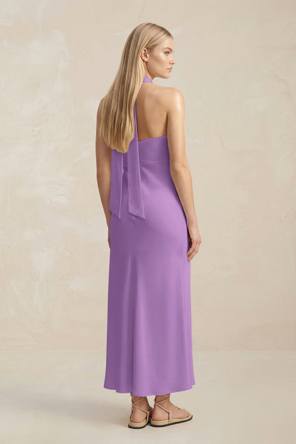 Halter Keyhole Sheath Midi Bridesmaid Dress in Wisteria - KissProm Bridesmaid Dresses