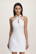 Halter Keyhole Sheath Mini Graduation Dress With Bow - KissProm
