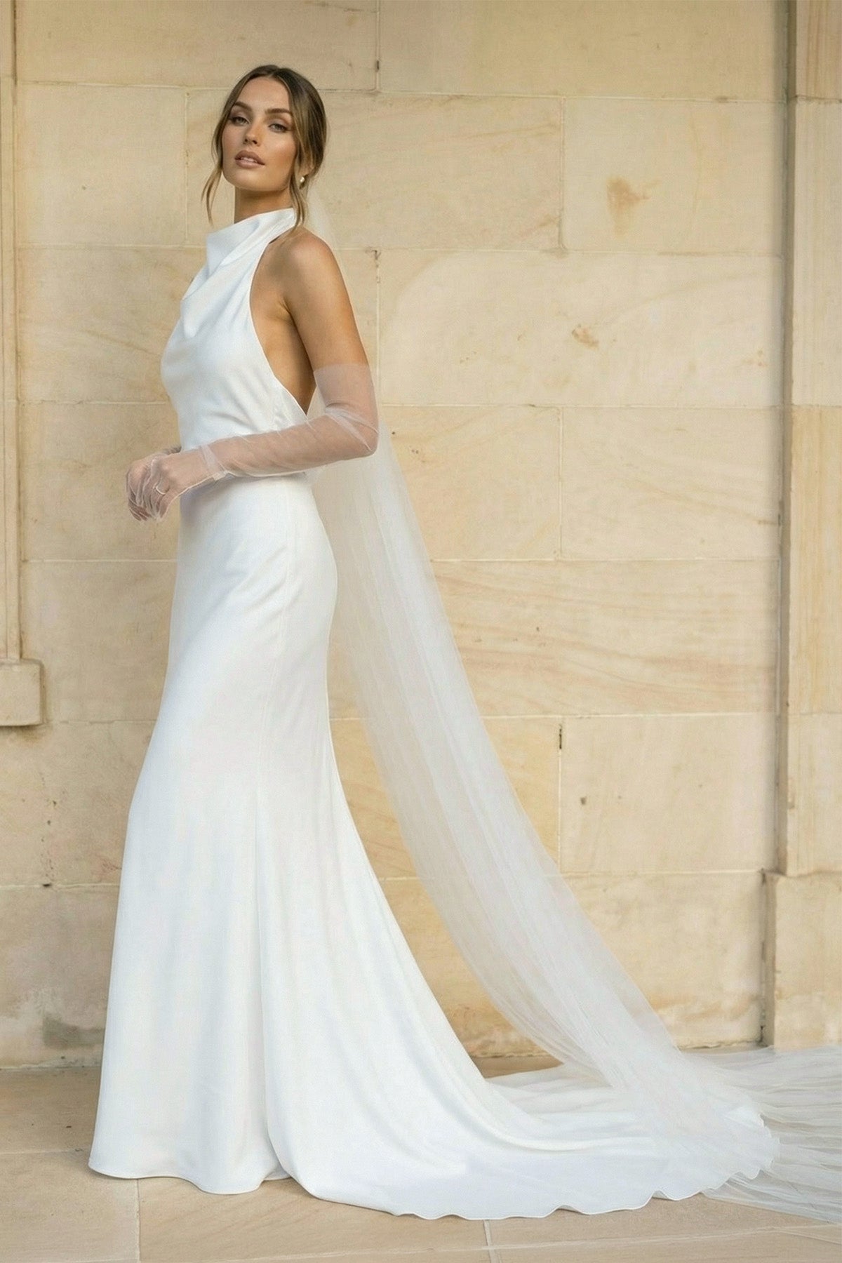 Elegant Mermaid White Halter Satin Wedding Dresses, Diamond White / 18 Elegant Mermaid White Halter Satin Wedding Dresses, Diamond White / 18