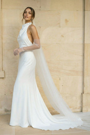 Hessie | Elegant Mermaid White Halter Satin Wedding Dresses