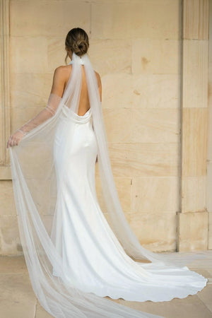 Hessie | Elegant Mermaid White Halter Satin Wedding Dresses