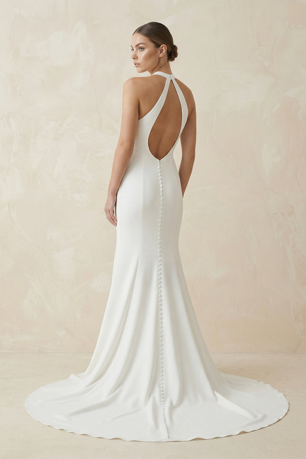 Simple White Halter Open Back Long Wedding Dress – Wedding Dresses by KissProm | Available at KissProm