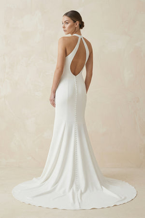 Simple White Halter Open Back Long Wedding Dress – Wedding Dresses by KissProm | Available at KissProm
