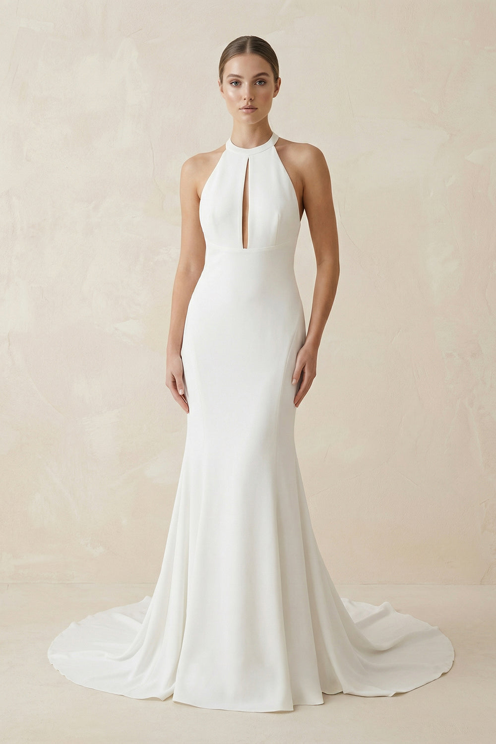 Simple White Halter Open Back Long Wedding Dress – Wedding Dresses by KissProm | Available at KissProm
