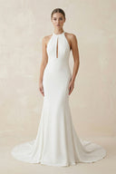 Simple White Halter Open Back Long Wedding Dress – Wedding Dresses by KissProm | Available at KissProm