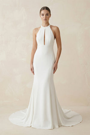 Simple White Halter Open Back Long Wedding Dress – Wedding Dresses by KissProm | Available at KissProm