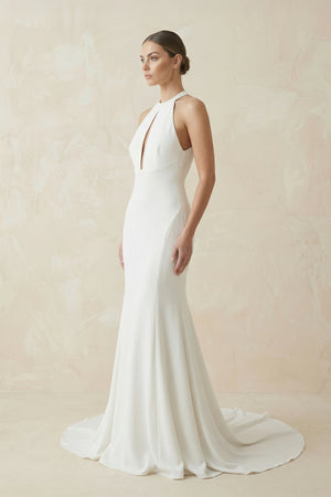 Simple White Halter Open Back Long Wedding Dress – Wedding Dresses by KissProm | Available at KissProm