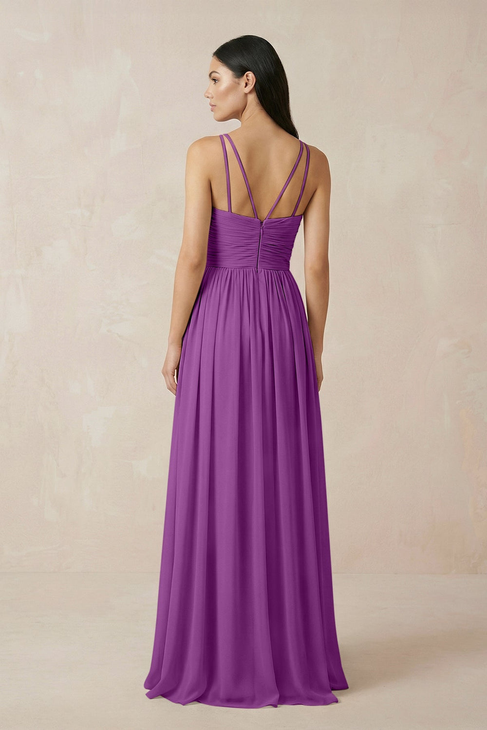 Halter Neck A - Line Chiffon Bridesmaid Dress in Amethyst - KissProm Bridesmaid Dresses