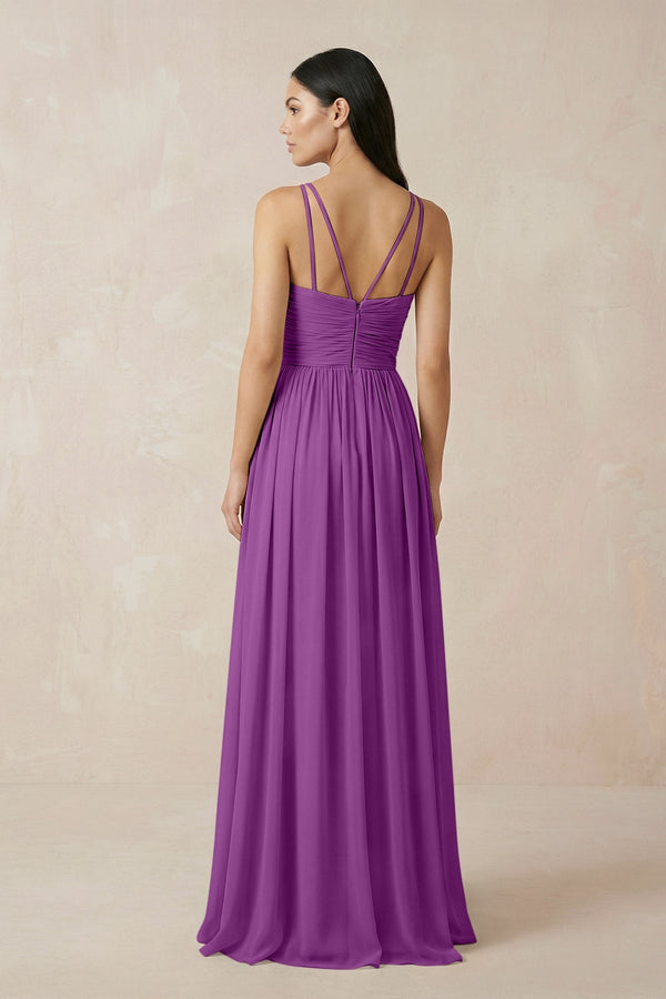 Halter Neck A - Line Chiffon Bridesmaid Dress in Amethyst - KissProm Bridesmaid Dresses