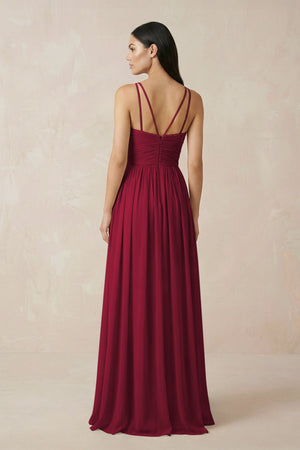 Halter Neck A - Line Chiffon Bridesmaid Dress in Berry - KissProm Bridesmaid Dresses