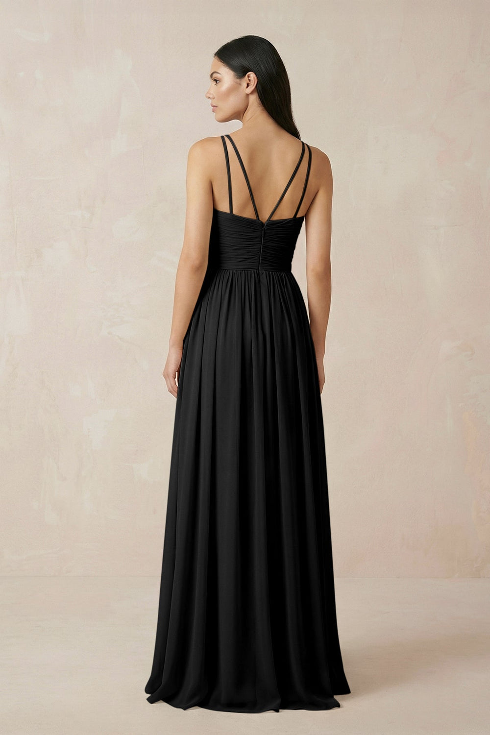 Halter Neck A - Line Chiffon Bridesmaid Dress in Black - KissProm Bridesmaid Dresses