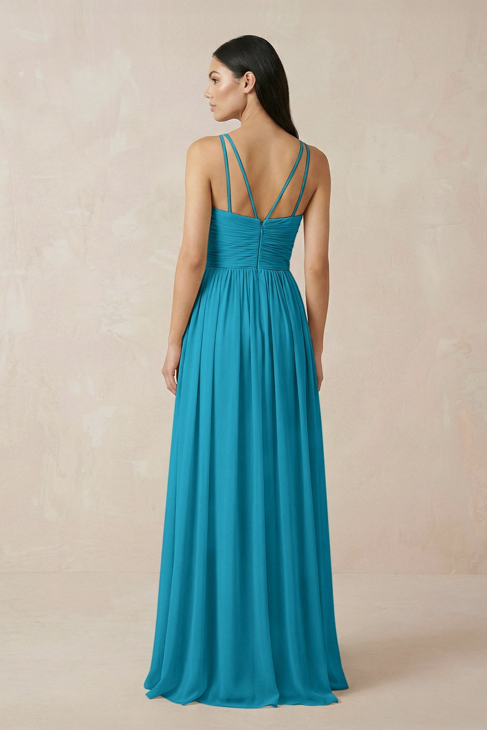 Halter Neck A - Line Chiffon Bridesmaid Dress in Blue Jay - KissProm Bridesmaid Dresses