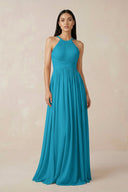 Halter Neck A - Line Chiffon Bridesmaid Dress in Blue Jay - KissProm Bridesmaid Dresses