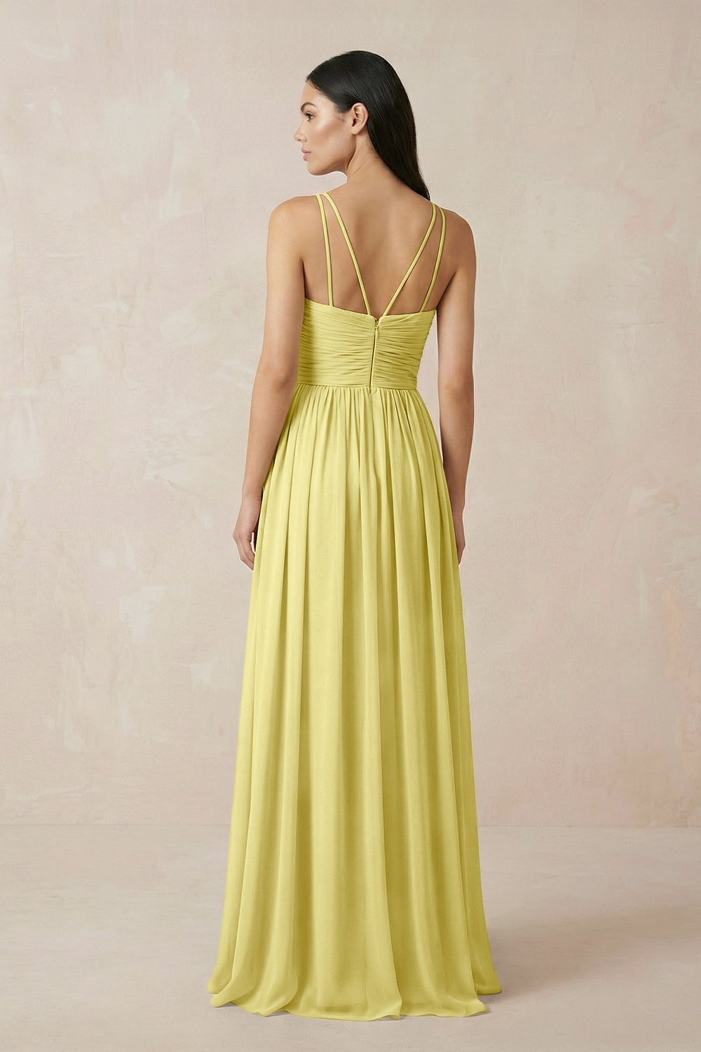 Halter Neck A - Line Chiffon Bridesmaid Dress in Buttercup - KissProm Bridesmaid Dresses