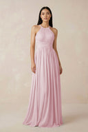 Halter Neck A - Line Chiffon Bridesmaid Dress in Candy Pink - KissProm Bridesmaid Dresses