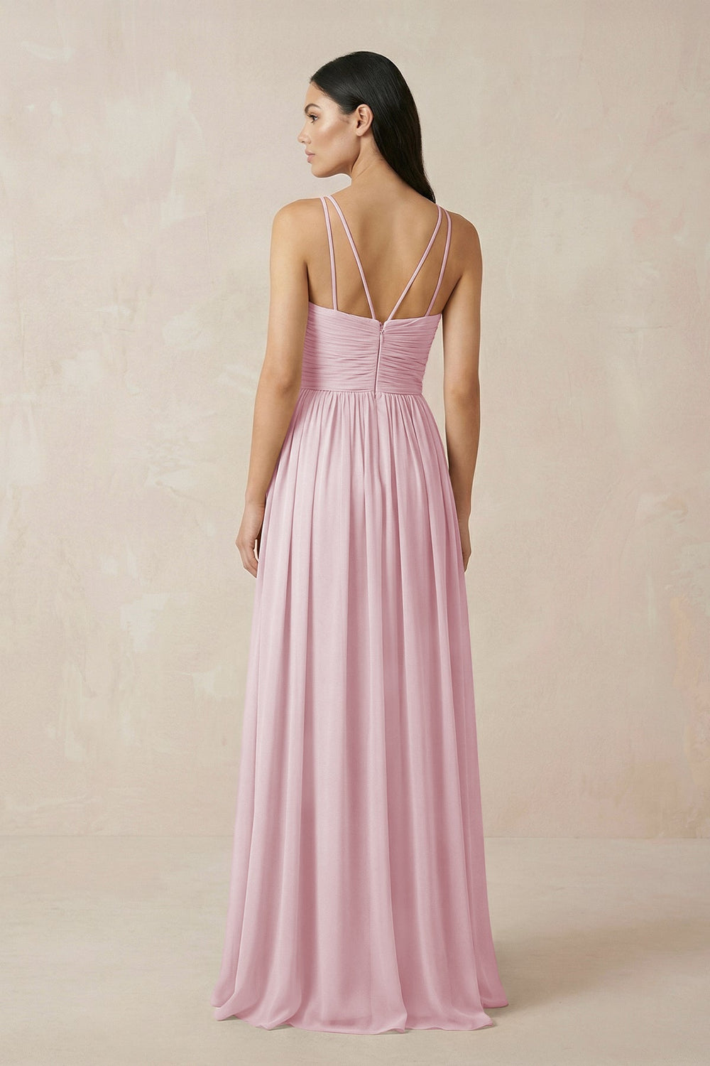 Halter Neck A - Line Chiffon Bridesmaid Dress in Candy Pink - KissProm Bridesmaid Dresses