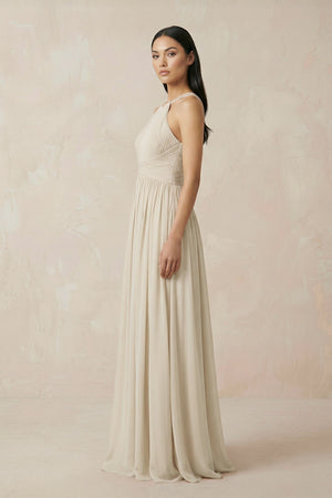 Halter Neck A-Line Chiffon Bridesmaid Dress in Champagne - KissProm BRIDESMAID DRESSES
