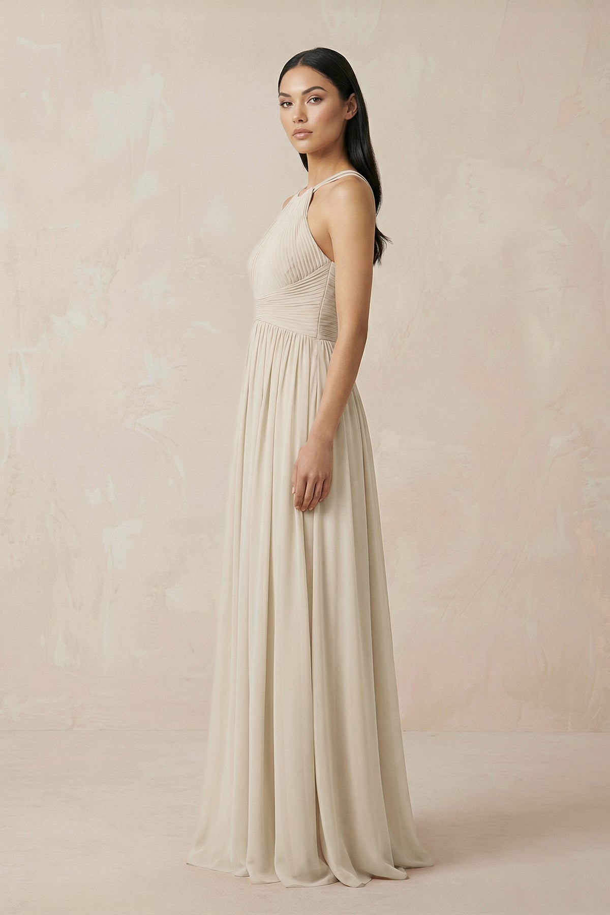 Halter Neck A-Line Chiffon Bridesmaid Dress in Champagne, Champagne / 28