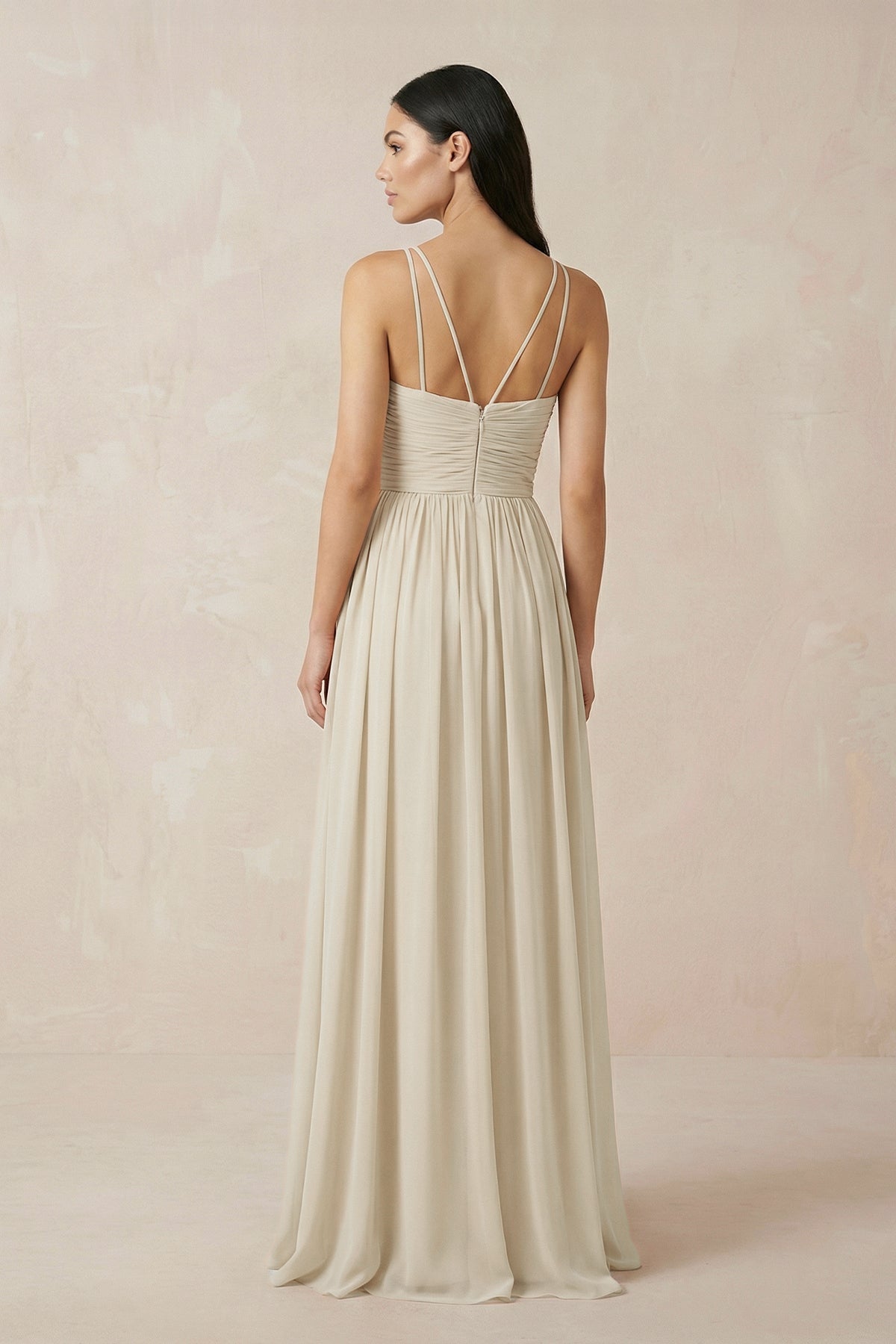 KissProm Halter Neck A-Line Chiffon Bridesmaid Dress in Champagne, Champagne / 28