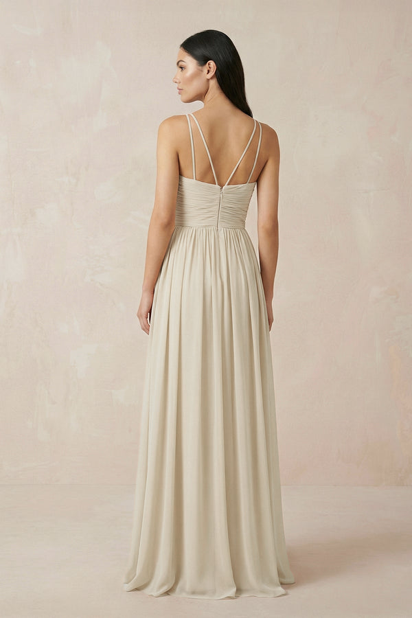 Halter Neck A-Line Chiffon Bridesmaid Dress in Champagne - KissProm BRIDESMAID DRESSES