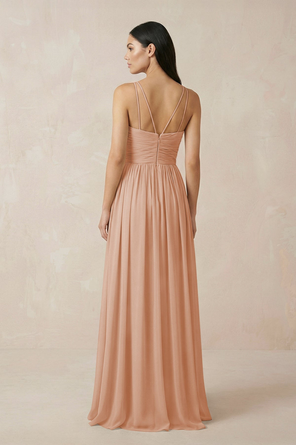Halter Neck A - Line Chiffon Bridesmaid Dress in Champagne Rose - KissProm Bridesmaid Dresses