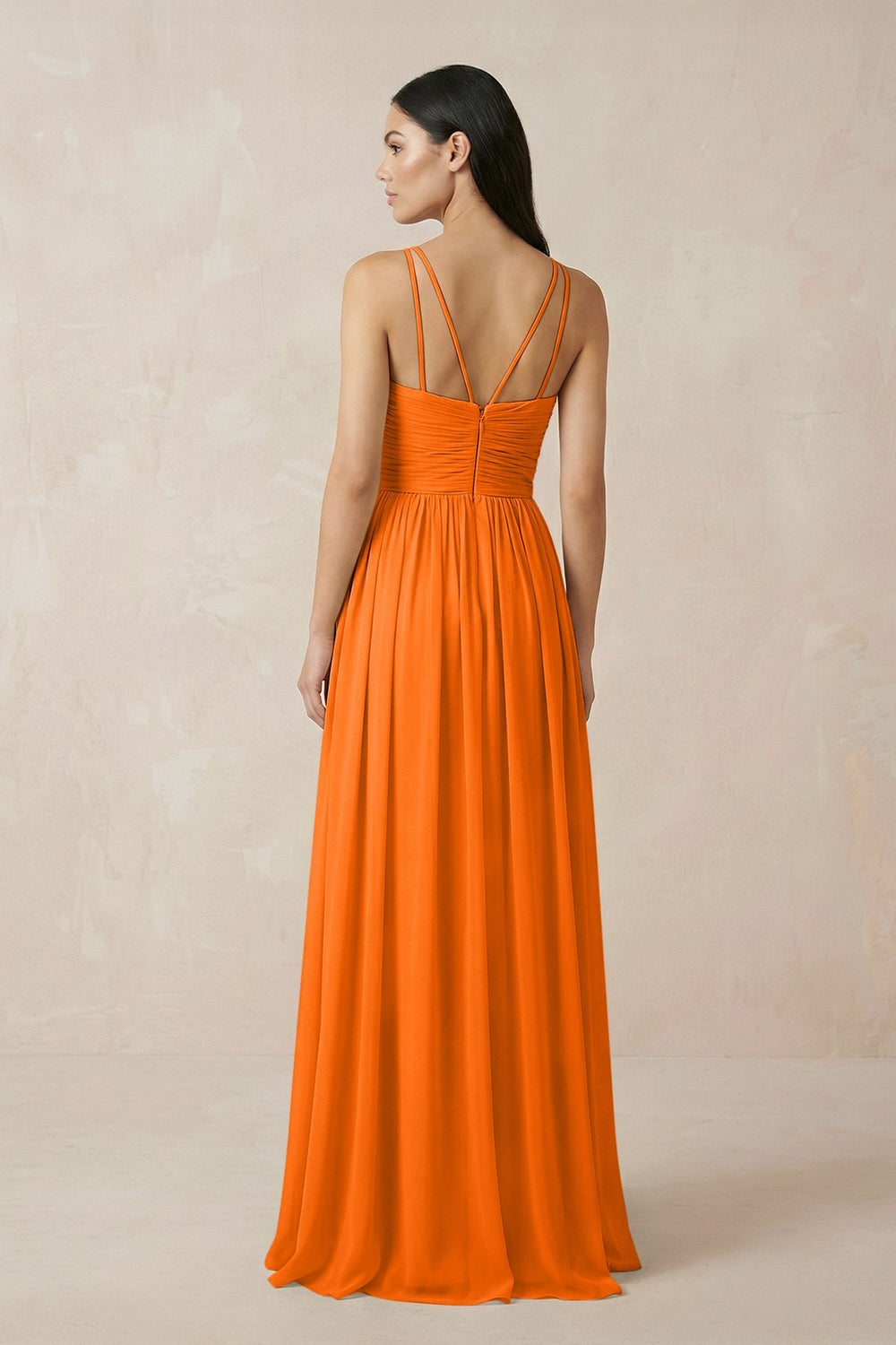 Halter Neck A - Line Chiffon Bridesmaid Dress in Cinnamon - KissProm Bridesmaid Dresses