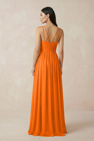 Halter Neck A - Line Chiffon Bridesmaid Dress in Cinnamon - KissProm Bridesmaid Dresses