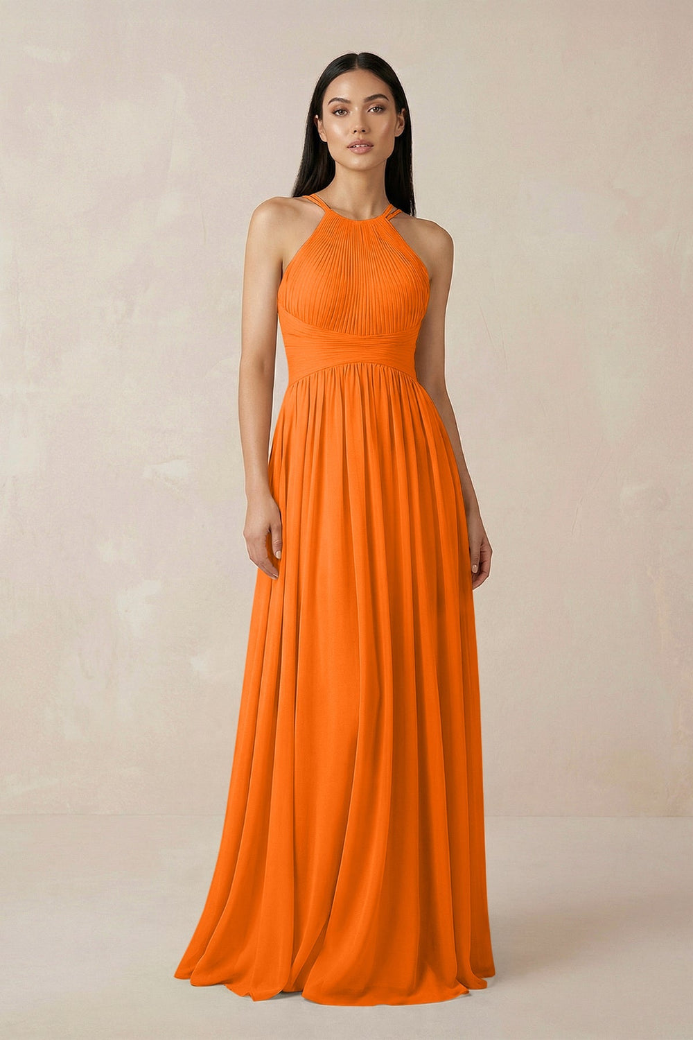 Halter Neck A - Line Chiffon Bridesmaid Dress in Cinnamon - KissProm Bridesmaid Dresses