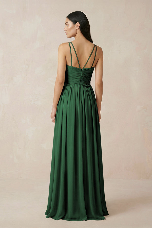 Halter Neck A - Line Chiffon Bridesmaid Dress in Dark Green - KissProm Bridesmaid Dresses