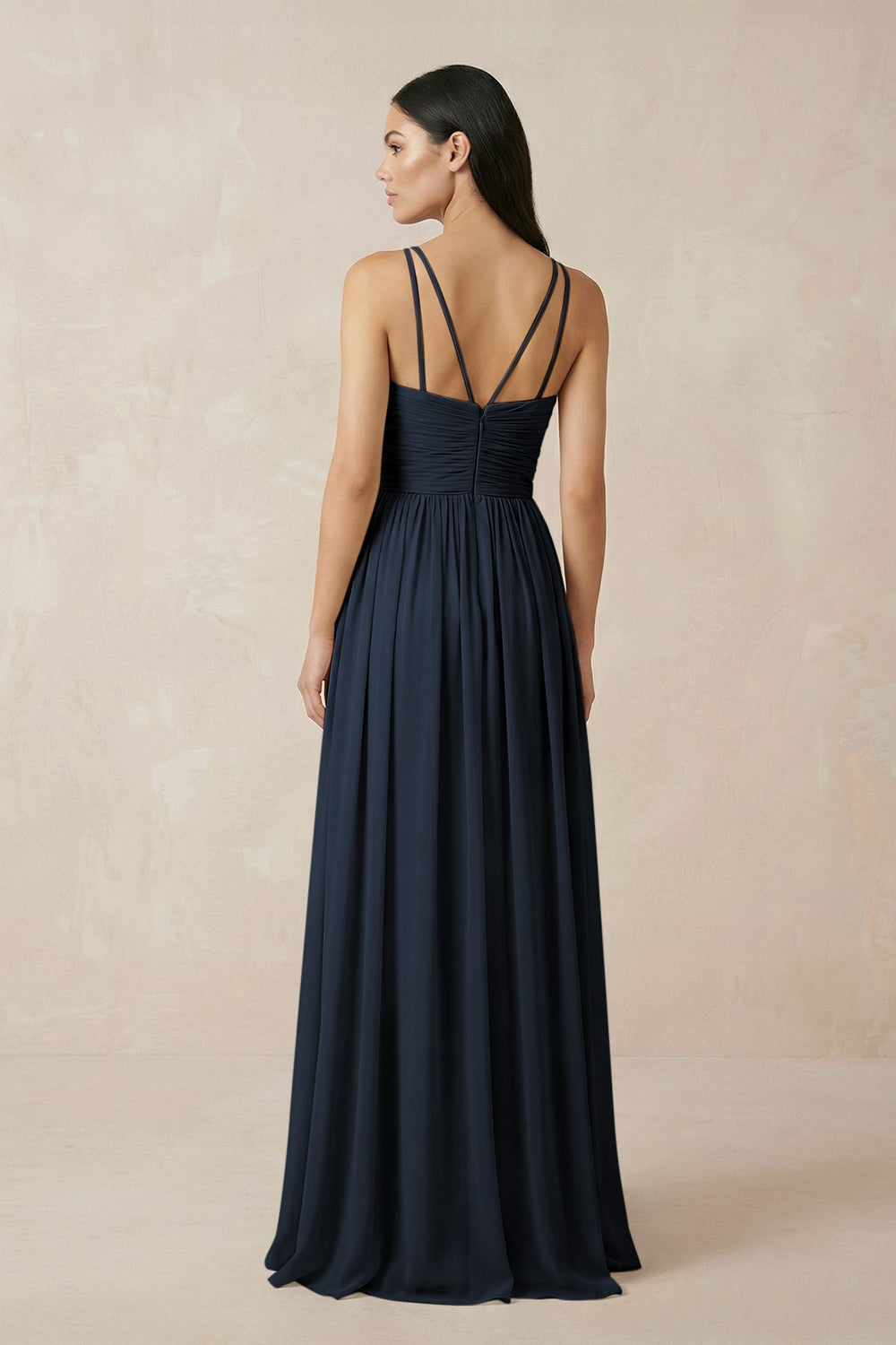 Halter Neck A - Line Chiffon Bridesmaid Dress in Dark Navy - KissProm Bridesmaid Dresses