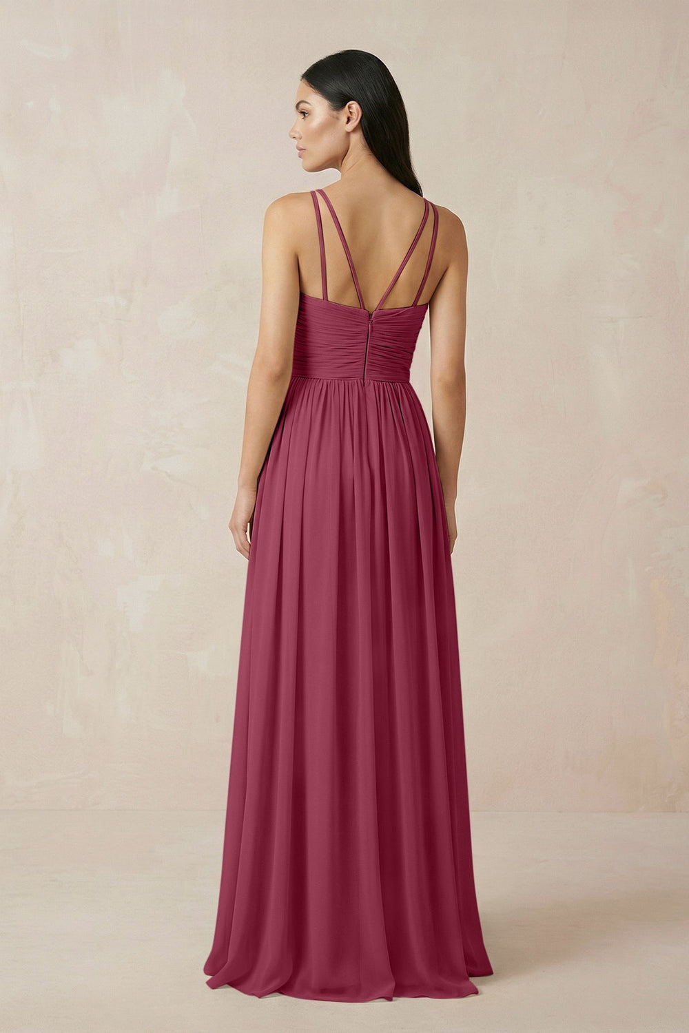 Halter Neck A - Line Chiffon Bridesmaid Dress in Desert Rose - KissProm Bridesmaid Dresses
