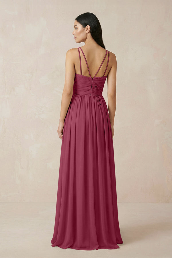 Halter Neck A - Line Chiffon Bridesmaid Dress in Desert Rose - KissProm Bridesmaid Dresses