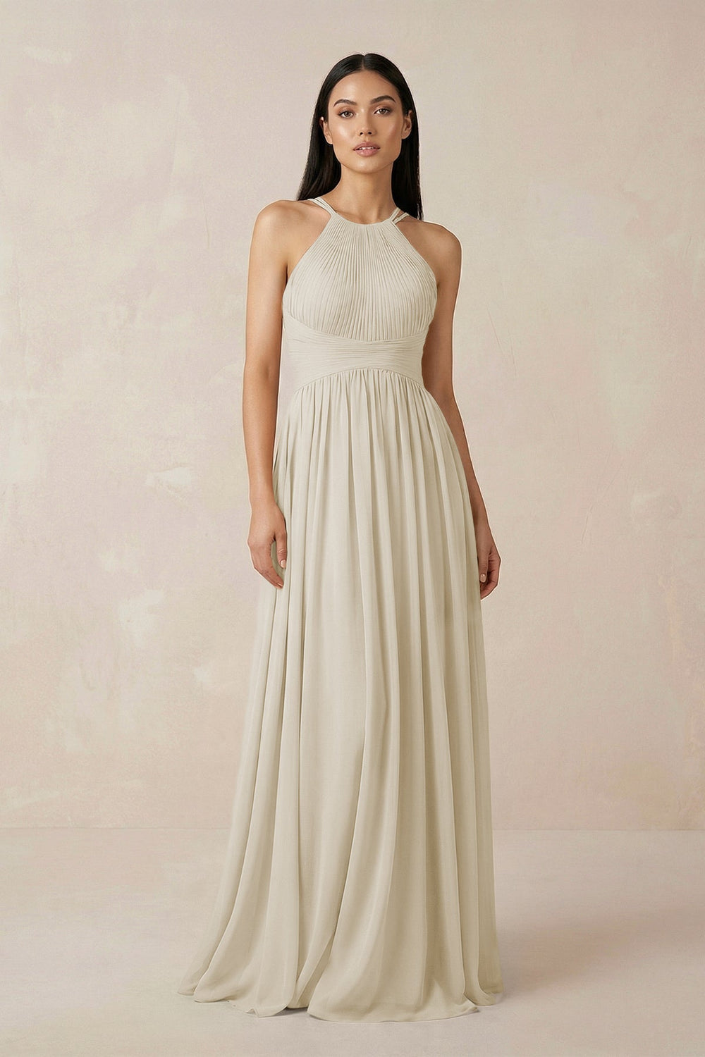Halter Neck A - Line Chiffon Bridesmaid Dress in Dove Gray - KissProm Bridesmaid Dresses