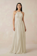 Halter Neck A - Line Chiffon Bridesmaid Dress in Dove Gray - KissProm Bridesmaid Dresses