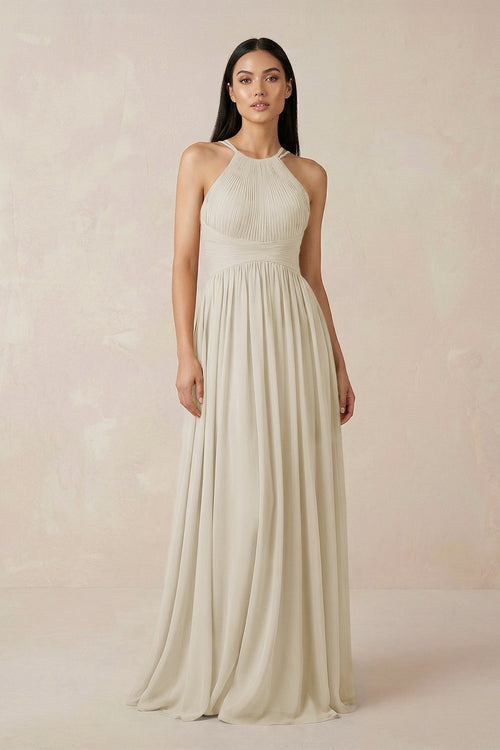 Halter Neck A - Line Chiffon Bridesmaid Dress in Dove Gray - KissProm Bridesmaid Dresses
