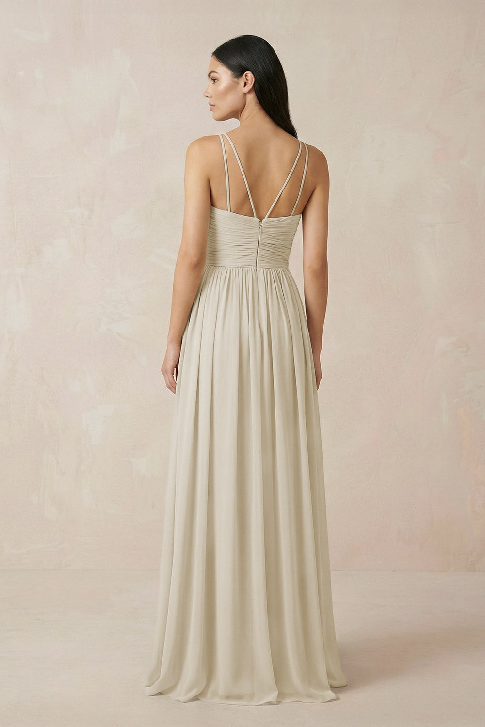 Halter Neck A - Line Chiffon Bridesmaid Dress in Dove Gray - KissProm Bridesmaid Dresses