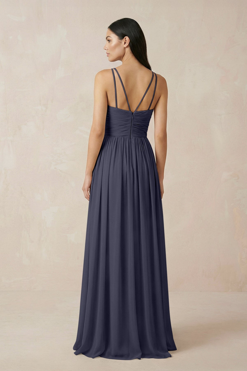 Halter Neck A - Line Chiffon Bridesmaid Dress in Dusk Blue - KissProm Bridesmaid Dresses