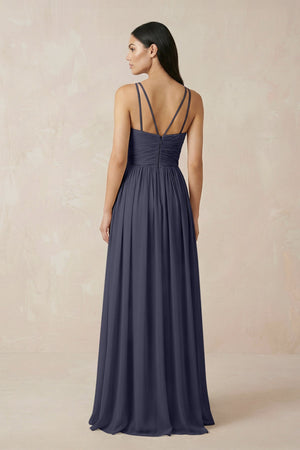 Halter Neck A - Line Chiffon Bridesmaid Dress in Dusk Blue - KissProm Bridesmaid Dresses